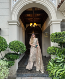 beige tissue foot length embroidered full pic 2
